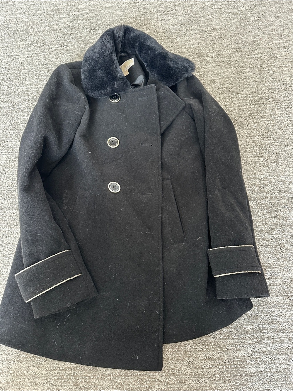 girls size 14 Black Double-Breasted Wool Coat with Faux Fur Collar - Picture 3 of 4